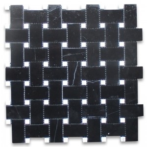 Nero marquina μαύρο μαρμάρινο 1x2 basketweave ψηφιδωτά κεραμίδια λευκά τελειώματα